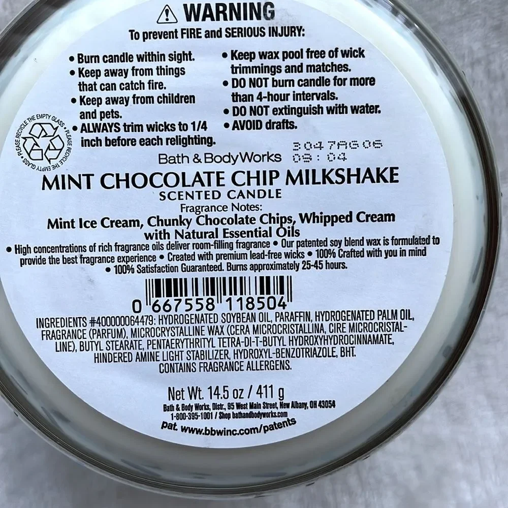 Bath & Body Works Mint Chocolate Chip Milkshake Candle